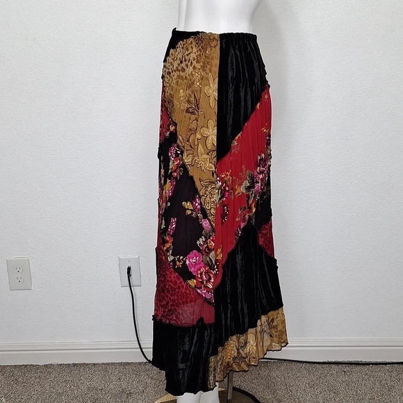 Koret Velvet Whimsy Goth Animal Print Floral Romantic Goth Maxi Witchy Skirt S/P - Picture 4 of 13